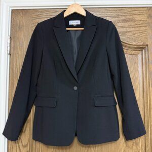 Calvin Klein Womens Size 8 One Button Black Blazer Long Sleeve Jacket